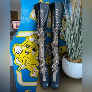 RARE Rick Owens Leather Sphinx Thigh High Sequin Boots goth witchy boho 38 7.5